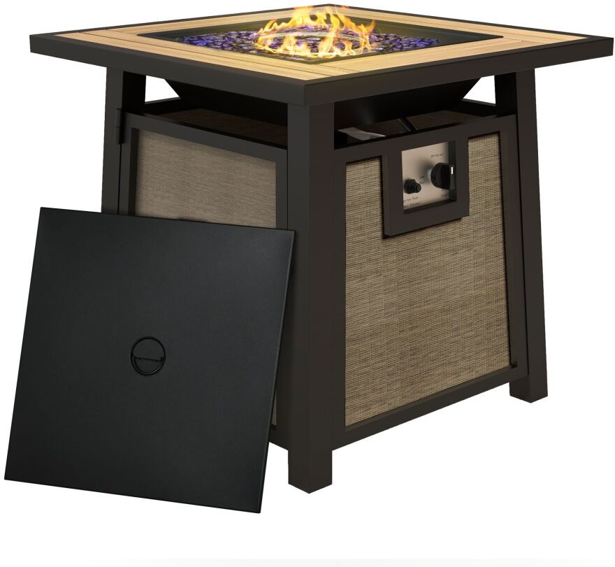 MHSTAR UK LTD Outsunny Propane Gas Fire Pit Table, 50,000 BTU Smokeless Firepit Outdoor Patio Heater with Waterproof Cover, Glass Beads and Lid, 71 x 71 x 66.5cm, B