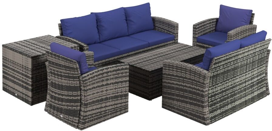 MHSTAR UK LTD Outsunny 6 Pieces Rattan Garden Furniture Set, 7 Seater Wicker Outdoor Furniture Set with Storage Tea Table & Side Table, Sectional Garden Sofa Set wi