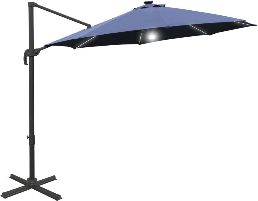 MHSTAR UK LTD Outsunny 3(m) Cantilever Roma Parasol Garden Sun Umbrella Outdoor Patio with Crank & Tilt Aluminum Frame LED Solar Light Cross Base 360° Rotating, Bl