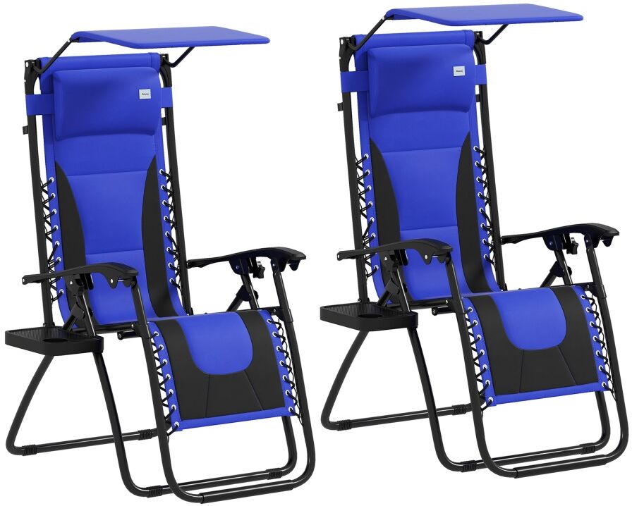 MHSTAR UK LTD Outsunny Zero Gravity Lounger Chair Set of 2, Folding Reclining Patio Chair with Shade Cover, Cup Holder, Soft Cushion and Headrest for Poolside, Camp