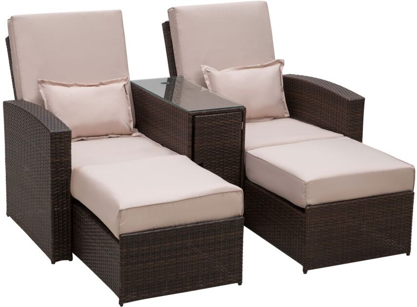 MHSTAR UK LTD Outsunny Outdoor Adjustable Garden Rattan Companion Sofa Chair & Stool Lounger Recliner Love Sunbed Daybed Patio Wicker Weave Furniture Set Already As