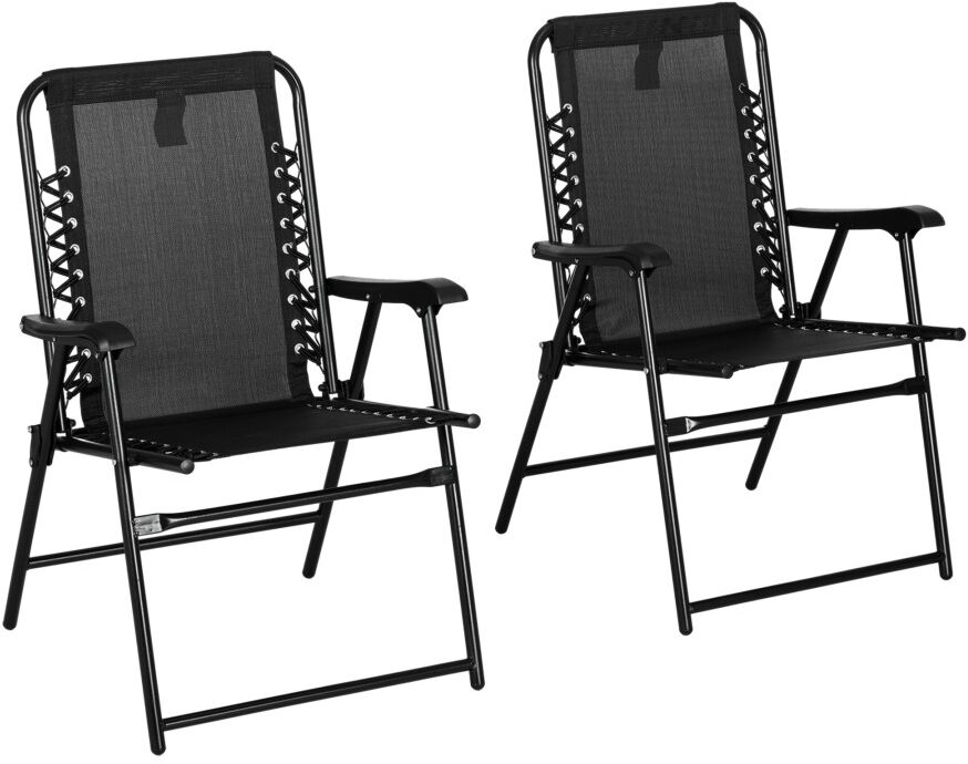 MHSTAR UK LTD Outsunny Set of 2 Patio Folding Chair Set, Garden Portable Outdoor Chairs with Armrest and Breathable Mesh Fabric Seat and Backrest, for Camping, Beac