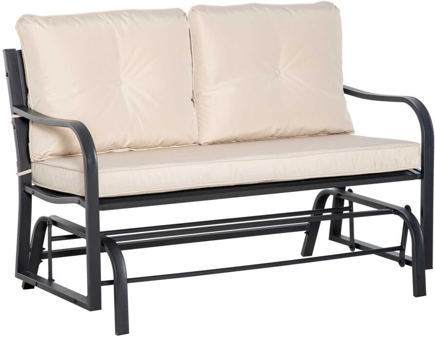 MHSTAR UK LTD Outsunny 2-Person Outdoor Loveseat Glider Bench Rocking Chair for Patio, Garden, Yard, Porch with Armrest and Cushions, Khaki