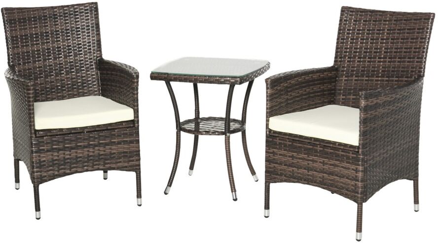 MHSTAR UK LTD Outsunny Garden Outdoor Rattan Furniture Bistro Set 3 PCs Patio Weave Companion Chair Table Set Conservatory (Brown)