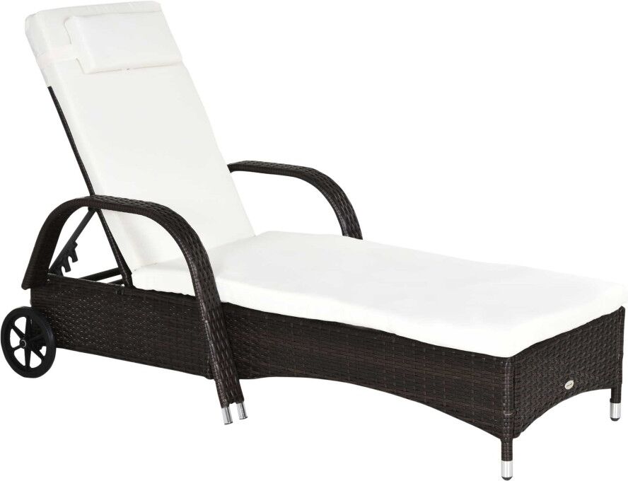 MHSTAR UK LTD Adjustable Brown Wicker Rattan Sun Lounger