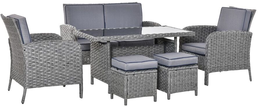 MHSTAR UK LTD Outsunny 6 Pieces Outdoor Patio Rattan Dining Table Sets Bonzer All Weather PE Wicker Sofa Furniture Set for Backyard Garden w/ Cushions Grey
