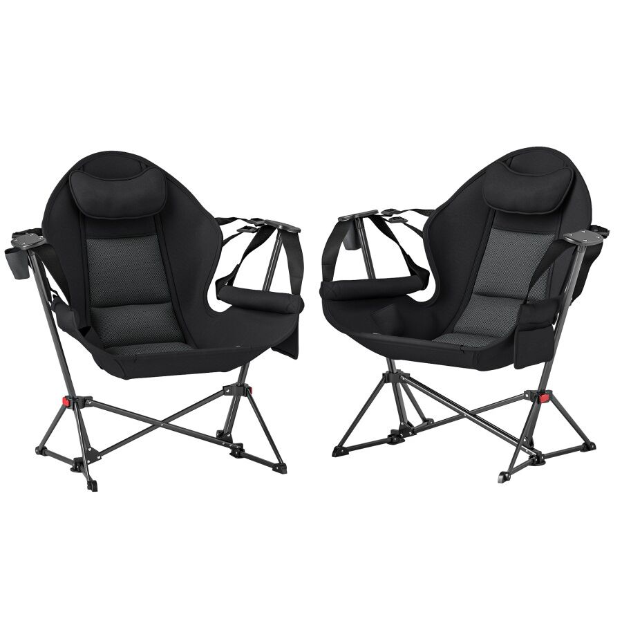 MHSTAR UK LTD Outsunny Hammock Camping Chair Set of 2, Adjustable Back Swinging Camping Chair Portable Camp Chair with Cup Holder, Headrest, Padded Seat and Carry B