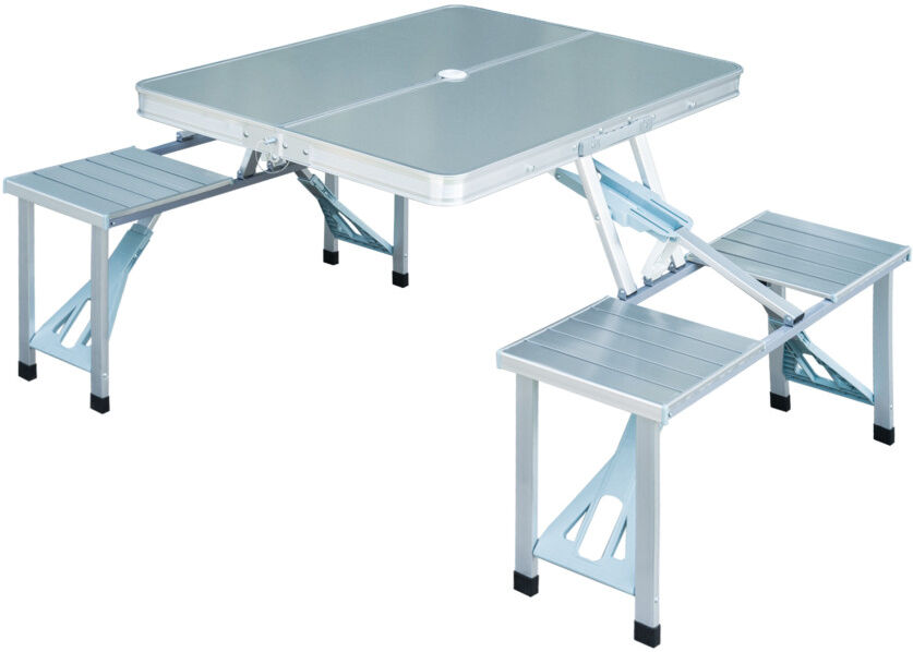 MHSTAR UK LTD Portable Folding Camping Picnic Table and Chairs Stools Set Party Field Kitchen Outdoor Garden BBQ Aluminum Outsunny