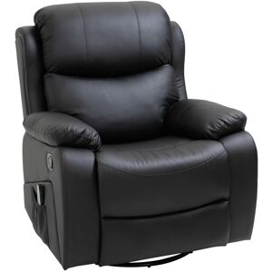 MHSTAR UK LTD HOMCOM PU Leather Massage Recliner Chair with 8 Points and Heat, Manual Reclining Chair with Swivel Base, Footrest and Remote, Rocking Armchair, Black