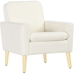 MHSTAR UK LTD HOMCOM Modern Armchair, Upholstered Accent Chair with Wood Legs and Wide Padded Seat, Teddy Occasional Chair, Cream White