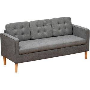 MHSTAR UK LTD HOMCOM Modern 3-Seater Sofa Button-Tufted Fabric Couch with Hidden Storage Rubberwood Legs for Living Room, Grey
