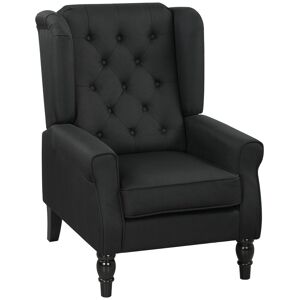 MHSTAR UK LTD HOMCOM Retro Accent Chair, Linen Wingback Armchair with Wood Frame Button Tufted Design for Living Room Bedroom, Black