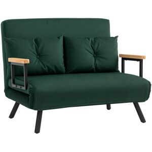 MHSTAR UK LTD HOMCOM 2 Seater Sofa Bed, Click Clack Convertible Bed Settee, Modern Velvet Feel Fabric Sofa Couch with 2 Tufted Cushions, Wood Armrests for Living Ro
