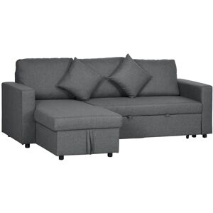 MHSTAR UK LTD HOMCOM Corner Sofa Bed with Storage, 3 Seater Pull Out Sofa Bed, Convertible L Shape Sofa Couch with Reversible Chaise Lounge for Living Room, Dark Gr