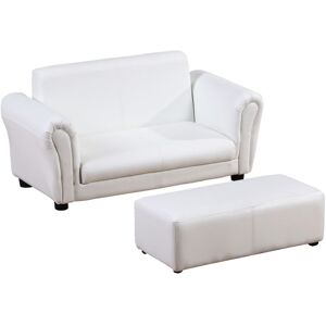 MHSTAR UK LTD HOMCOM 2 Seater Toddler Chair Kids Twin Sofa Childrens Double Seat Chair Furniture Armchair Boys Girls Couch w/ Footstool (White)