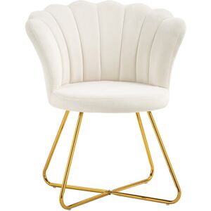 MHSTAR UK LTD HOMCOM Modern Armchair, Velvet Tufted Accent Chair with Lotus Backrest, Occasional Tub Chair with Steel Legs for Living Room, Bedroom, Cream