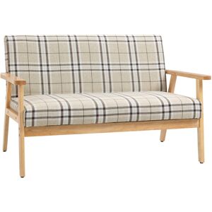 MHSTAR UK LTD HOMCOM Modern Two Seater Sofa for Living Room, Linen Fabric Small Couch with Rubber Wood Frame, Armrests, Lattice Pattern, Beige