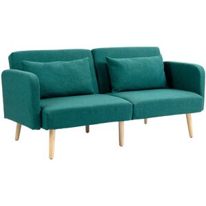 MHSTAR UK LTD HOMCOM 2 Seater Sofa Bed, Convertible Bed Settee, Modern Fabric Loveseat Sofa Couch with 2 Cushions for Living Room, Guest Room, Green