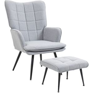 MHSTAR UK LTD HOMCOM Armchair with Footstool, Living Room Chair, Linen Accent Chair for Bedroom, Home Study, Light Grey