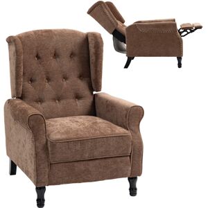 MHSTAR UK LTD HOMCOM Recliner Armchair, Vintage Reclining Chair with Nail Head Trim, Wingback Chair with Button Tufted Back and Footrest, for Living Room, Brown