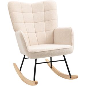MHSTAR UK LTD HOMCOM Wingback Rocking Chair for Nursing, Berber Fleece Nursery Glider Rocker, Modern Armchair for Living Room, Beige