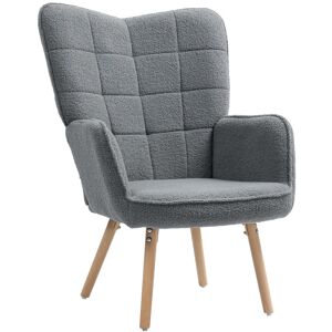 MHSTAR UK LTD HOMCOM Modern Accent Chair, Upholstered Tufted Wingback Armchair with Seat Padding, Leisure Lounge Bedroom Chair with Wood Legs, Dark Grey
