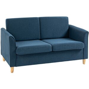 MHSTAR UK LTD HOMCOM 2 Seater Sofa Compact Loveseat Couch Living Room Furniture with Wood Legs Armrest Blue