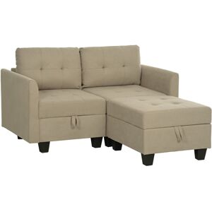 MHSTAR UK LTD HOMCOM Convertible Modular Sectional Sofa with Storage, Tufted 2 Seater Sofa Set, L Shaped Sofa Couch with Ottoman, Wood Frame for Living Room, Light