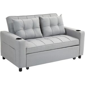 MHSTAR UK LTD HOMCOM 2 Seater Sofa Bed, Convertible Pull Out Sofa Bed with Adjustable Backrest, Cup Holders and Pillows, Click Clack Bed Settee for Living Room, Bed