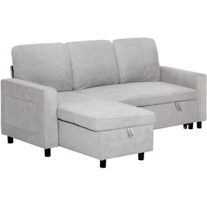 MHSTAR UK LTD HOMCOM Sofa Bed with Storage, Convertible L Shaped Corner Sofa, 3 Seater Pull Out Sofa Bed with Reversible Chaise, Side Pockets for Living Room, Bedro