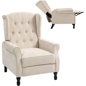 MHSTAR UK LTD HOMCOM Recliner Armchair, Vintage Reclining Chair with Nail Head Trim, Wingback Chair with Button Tufted Back and Footrest, for Living Room, Beige