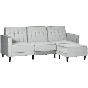 MHSTAR UK LTD HOMCOM Corner Sofa Bed Reversible 3-Seater Sectional Sofa Set Velvet-Touch Sleeper Futon with Footstool, Light Grey