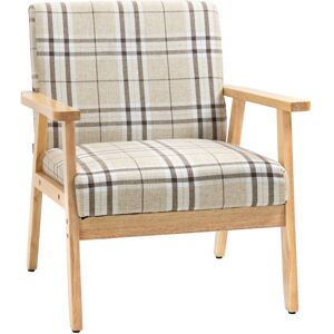 MHSTAR UK LTD HOMCOM Modern One Seater Sofa for Living Room, Linen Fabric Small Couch with Rubber Wood Frame, Armrests, Lattice Pattern, Beige