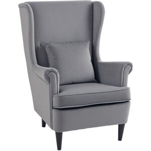 MHSTAR UK LTD HOMCOM Modern Accent Chair, Upholstered Wingback Armchair with High Backrest and Pillow, Velvet-Feel Fabric Reading Chair with Solid Wood Legs for Liv