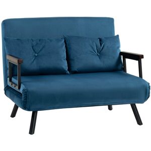 MHSTAR UK LTD HOMCOM 2 Seater Sofa Bed, Click Clack Convertible Bed Settee, Modern Velvet Feel Fabric Sofa Couch with 2 Tufted Cushions, Wood Armrests, for Living R