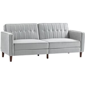 MHSTAR UK LTD HOMCOM Modern 3 Seater Sofa Bed, Click Clack Sofa Bed, Button Tufted Sleeper Couch with Split Reclining Backrest and Rubber Wood Legs, Light Grey