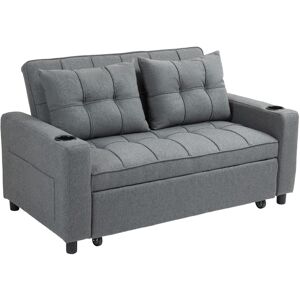 MHSTAR UK LTD HOMCOM 2 Seater Sofa Bed, Convertible Pull Out Sofa Bed with Adjustable Backrest, Cup Holders and Pillows, Click Clack Bed Settee for Living Room, Bed