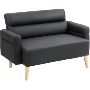 MHSTAR UK LTD HOMCOM 2 Seater Sofa, Modern Faux Leather Couch Settee, Upholstered Small Sofa Loveseat with Wood Legs, Side Pocket for Living Room, Bedroom, Office,