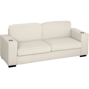 MHSTAR UK LTD HOMCOM Modern 3 Seater Sofa with Spring Cushion, 210 cm Fabric Sofa Couch with Cup Holders, Upholstered Settee for Living Room, Bedroom, Home Office,