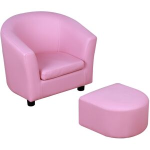 MHSTAR UK LTD HOMCOM Kids Toddler Sofa Children's Armchair Footstool Girls Playroom Chair with Thick Padding, Anti-skid Foot Pads, Wood Frame, Pink