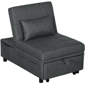 MHSTAR UK LTD HOMCOM Convertible Chair Bed with Padding Seat, 4-in-1 Multi-Functional Sleeper Chair Bed, Recliner with Adjustable Backrest, Side Pocket, Wheels and