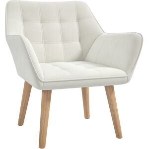 MHSTAR UK LTD HOMCOM Armchair Accent Chair, Vanity Chair with Wide Arms, Slanted Back, Padding, Metal Frame, Wooden Legs, Home Bedroom Furniture Seating, Cream Whit