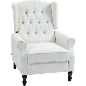 MHSTAR UK LTD HOMCOM Recliner Armchair, Vintage Reclining Chair with Nail Head Trim, Wingback Chair with Button Tufted Back and Footrest, for Living Room, Cream Whi