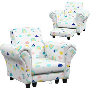 MHSTAR UK LTD AIYAPLAY Kids Armchair with Stool, 2 Piece Kids Sofa Set with Cloud Design, Wooden Frame, Upholstered Kids Chair for Bedroom, Playroom, Kid Room, for