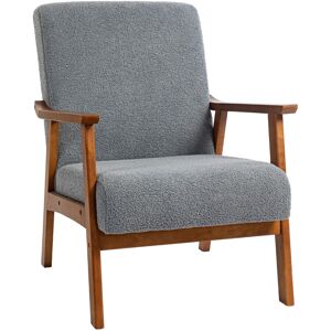 MHSTAR UK LTD HOMCOM Armchair with Wide Seat, Boucle Accent Chair, Thick Padded Occasional Chair with Solid Wood Frame for Living Room Bedroom Home Office Reception