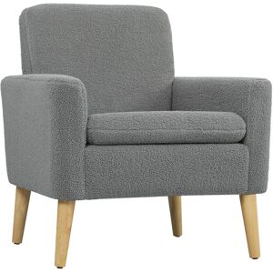 MHSTAR UK LTD HOMCOM Armchair, Upholstered Accent Chair with Wood Legs and Wide Padded Seat, Teddy Occasional Chair, Grey