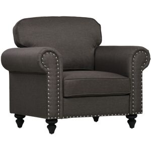 MHSTAR UK LTD HOMCOM Mid-Century Modern Armchair, Fabric Accent Chair with Nailhead Trim Rolled Arms and Slatted Wood Frame, Upholstered Lounge Chair for Living Roo