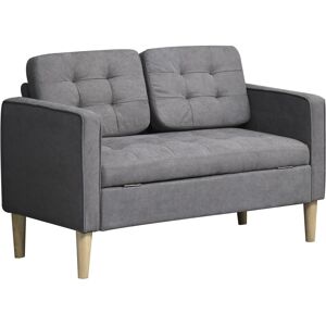 MHSTAR UK LTD HOMCOM Modern 2 Seater Sofa with Hidden Storage, 117cm Tufted Cotton Couch, Compact Loveseat Sofa with Wood Legs, Grey