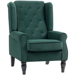 MHSTAR UK LTD HOMCOM Retro Accent Chair, Velvet Wingback Armchair with Wood Frame Button Tufted Design for Living Room Bedroom, Green