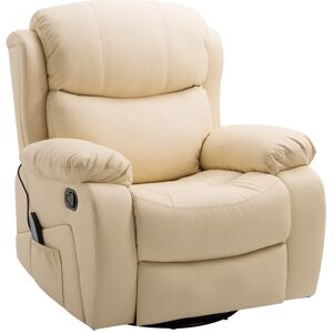 MHSTAR UK LTD HOMCOM PU Leather Massage Recliner Chair with 8 Points and Heat, Manual Reclining Chair with Swivel Base, Footrest and Remote, Rocking Armchair, Beige